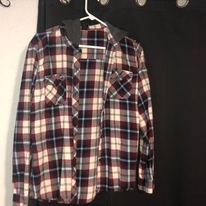 Red white and blue hooded flannel